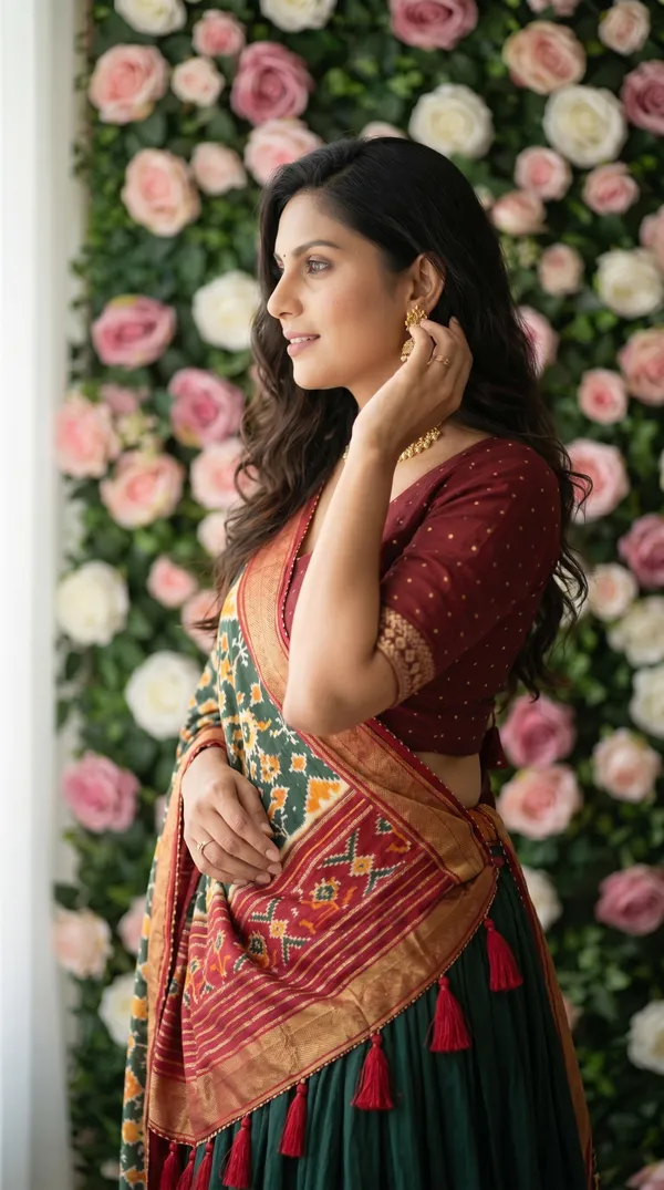 Green_Dola_Silk_Patola_Print_Foil_Work_Lehenga_Choli_For_Women