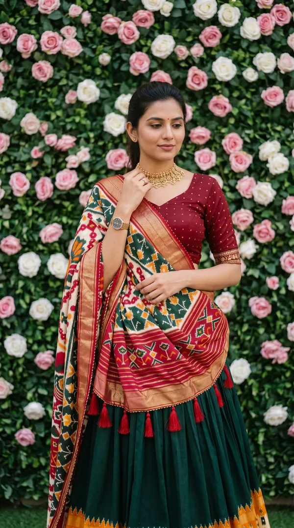 Green_Dola_Silk_Patola_Print_Foil_Work_Lehenga_Choli_For_Women
