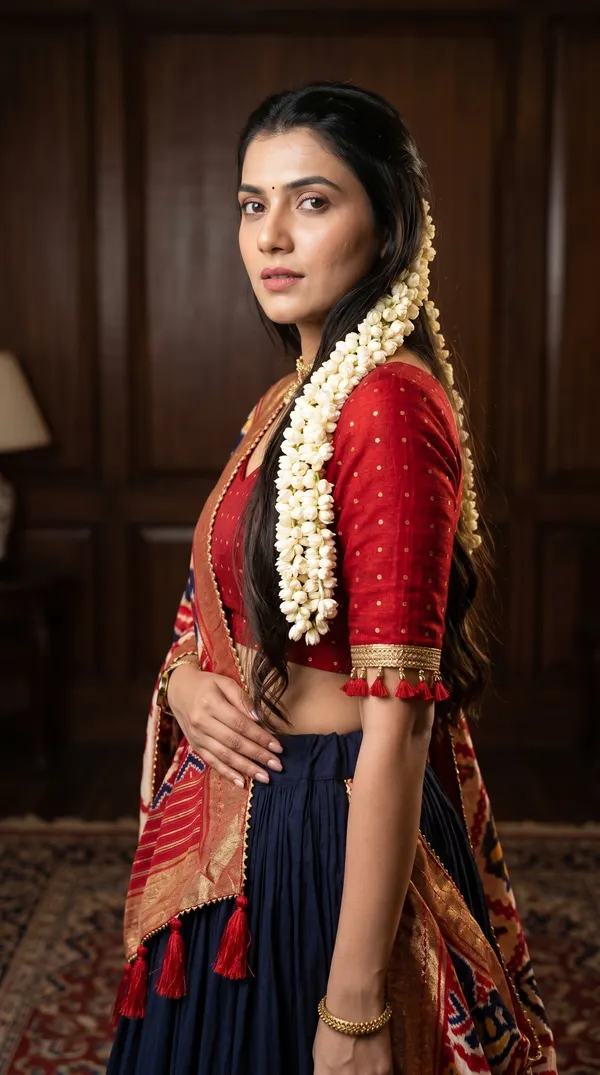 Navy_Blue_Dola_Silk_Patola_Print_Foil_Work_Lehenga_Choli_For_Women