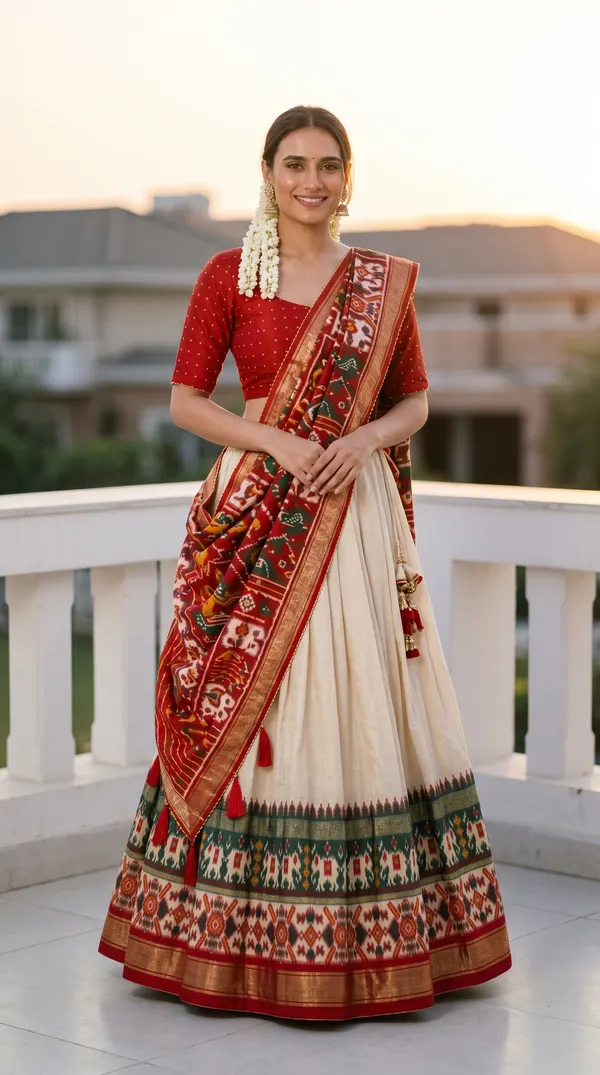White_Dola_Silk_Patola_Print_Foil_Work_Lehenga_Choli_For_Women