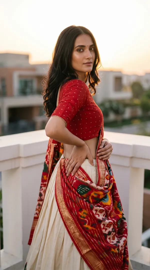 White_Dola_Silk_Patola_Print_Foil_Work_Lehenga_Choli_For_Women