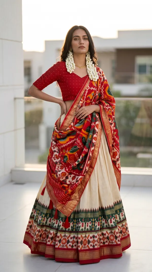White_Dola_Silk_Patola_Print_Foil_Work_Lehenga_Choli_For_Women