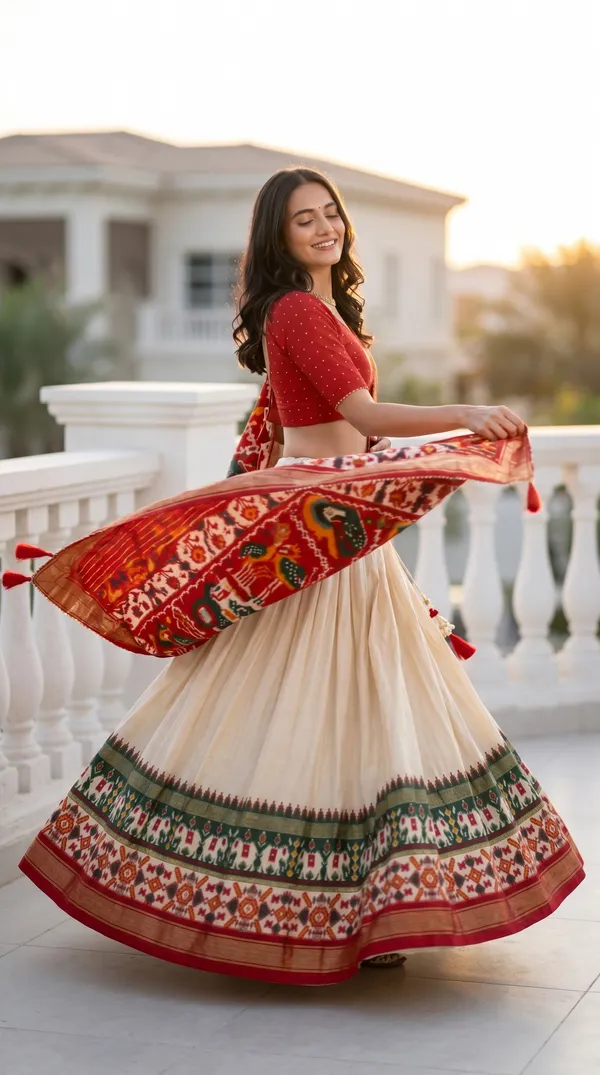 White_Dola_Silk_Patola_Print_Foil_Work_Lehenga_Choli_For_Women