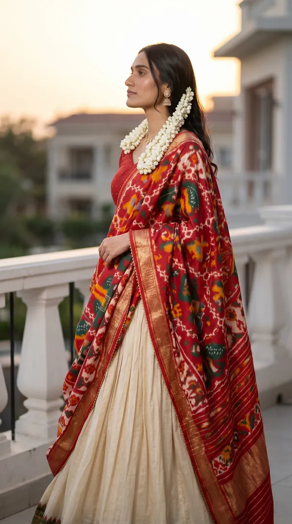 White_Dola_Silk_Patola_Print_Foil_Work_Lehenga_Choli_For_Women