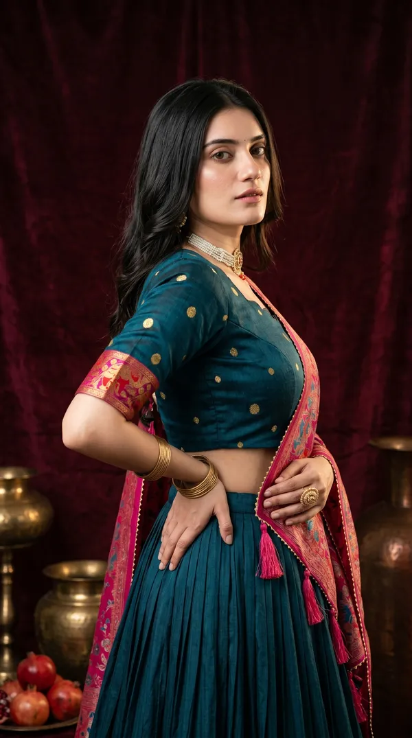 Navy_Blue_Dola_Silk_Patola_Print_Foil_Work_Lehenga_Choli_For_Women