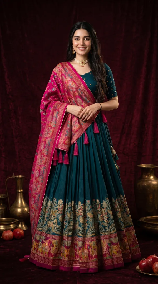 Navy_Blue_Dola_Silk_Patola_Print_Foil_Work_Lehenga_Choli_For_Women