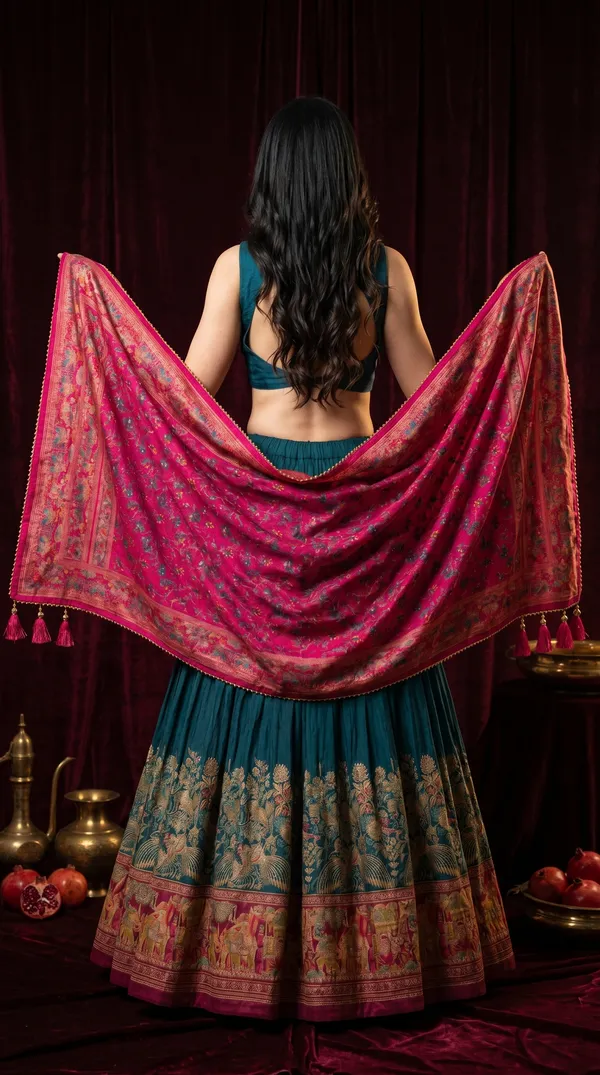 Navy_Blue_Dola_Silk_Patola_Print_Foil_Work_Lehenga_Choli_For_Women