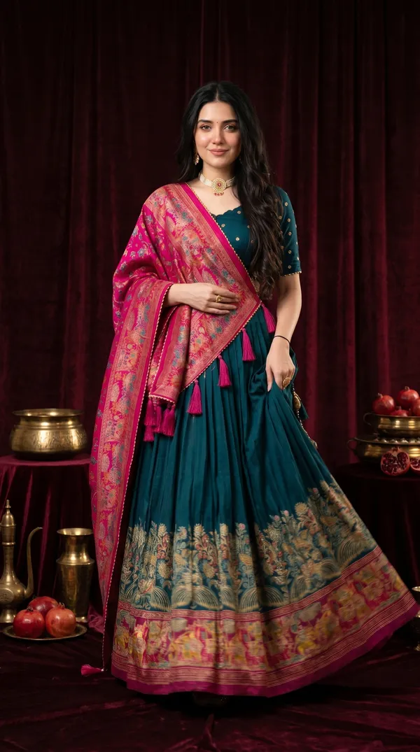 Navy_Blue_Dola_Silk_Patola_Print_Foil_Work_Lehenga_Choli_For_Women
