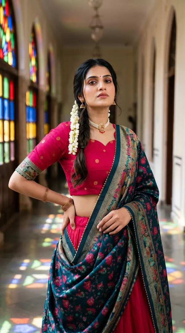 Red_Dola_Silk_Patola_Print_Foil_Work_Lehenga_Choli_For_Women