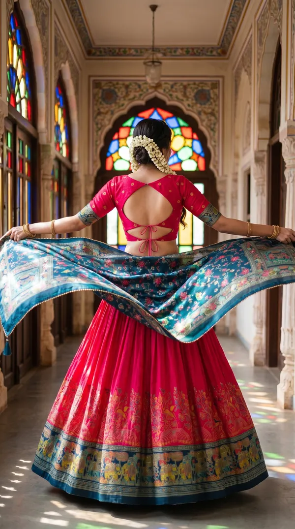 Red_Dola_Silk_Patola_Print_Foil_Work_Lehenga_Choli_For_Women
