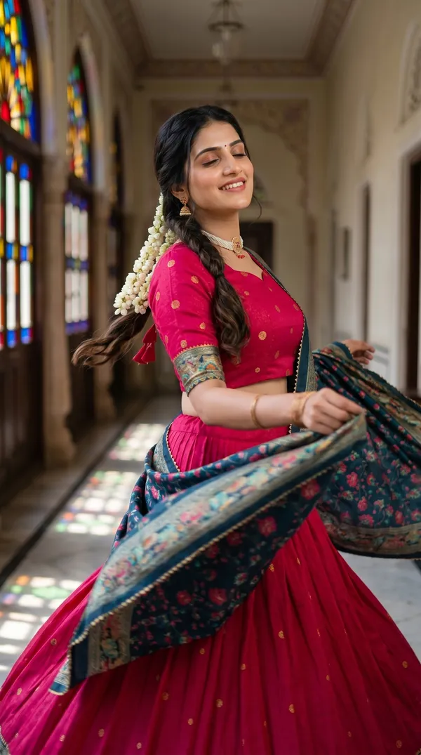 Red_Dola_Silk_Patola_Print_Foil_Work_Lehenga_Choli_For_Women