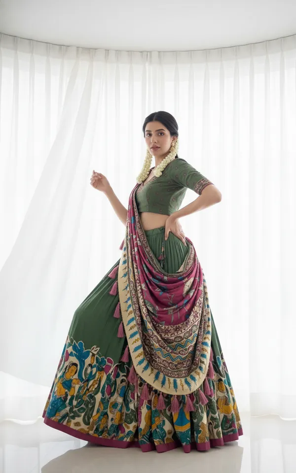 Green_Dola_Silk_Patola_Print_Foil_Work_Lehenga_Choli_For_Women