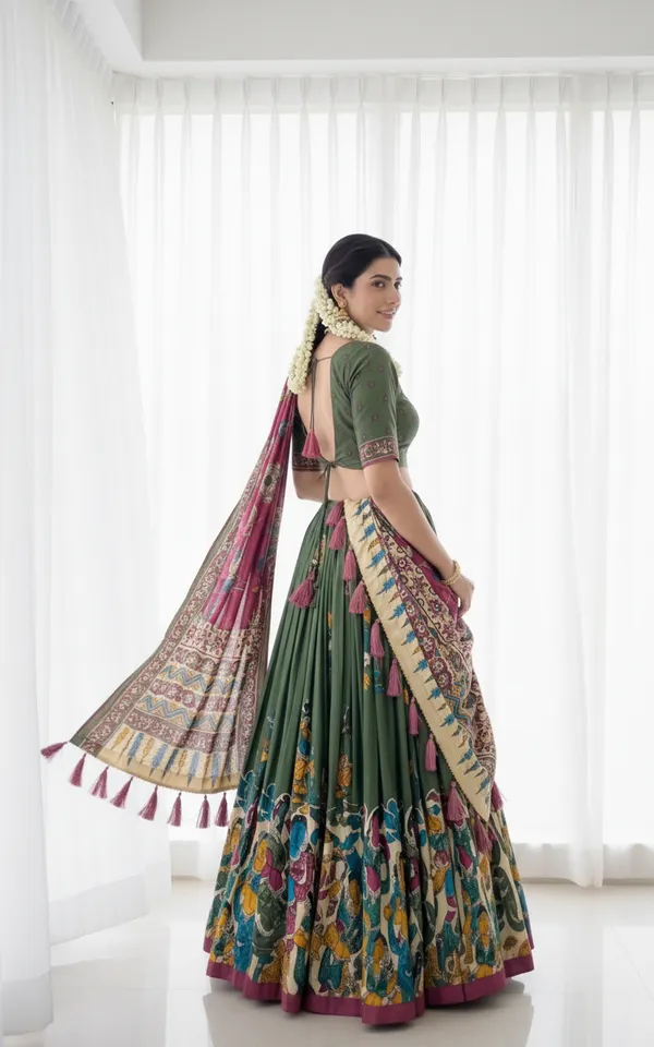 Green_Dola_Silk_Patola_Print_Foil_Work_Lehenga_Choli_For_Women