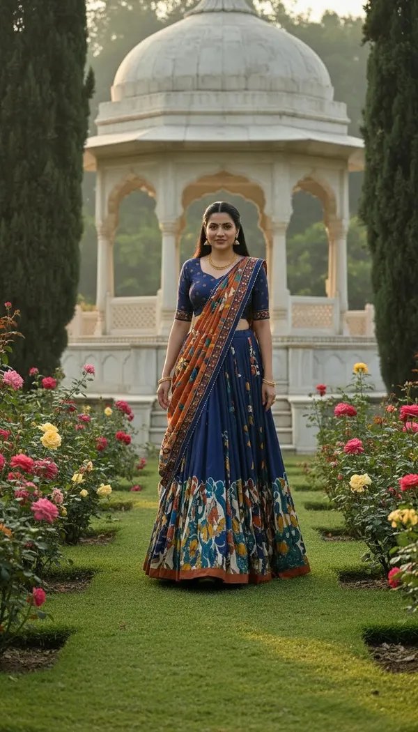Navy_Blue_Dola_Silk_Patola_Print_Foil_Work_Lehenga_Choli_For_Women