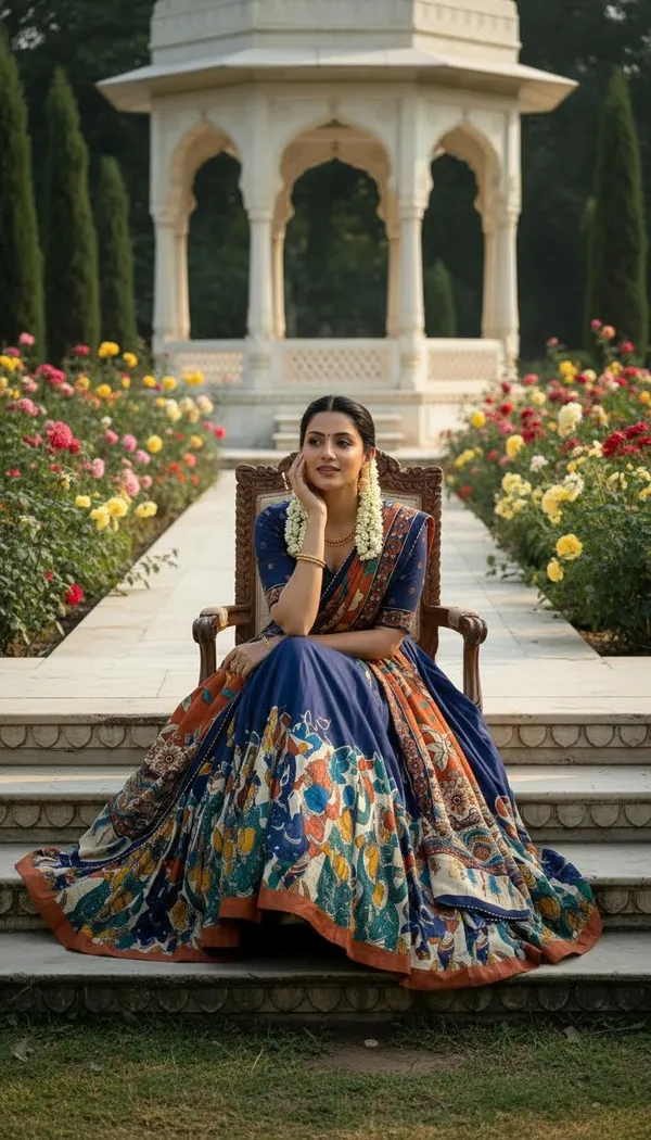 Navy_Blue_Dola_Silk_Patola_Print_Foil_Work_Lehenga_Choli_For_Women