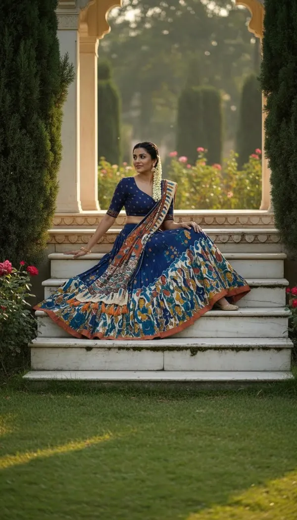 Navy_Blue_Dola_Silk_Patola_Print_Foil_Work_Lehenga_Choli_For_Women
