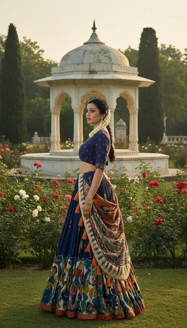 Navy_Blue_Dola_Silk_Patola_Print_Foil_Work_Lehenga_Choli_For_Women