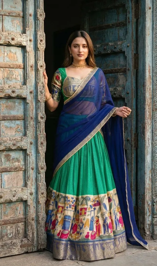 Rama_Green_Dola_Silk_Patola_Print_Foil_Work_Lehenga_Choli_For_Women