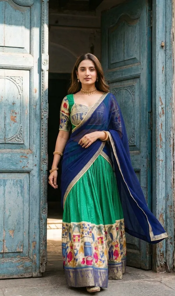 Rama_Green_Dola_Silk_Patola_Print_Foil_Work_Lehenga_Choli_For_Women
