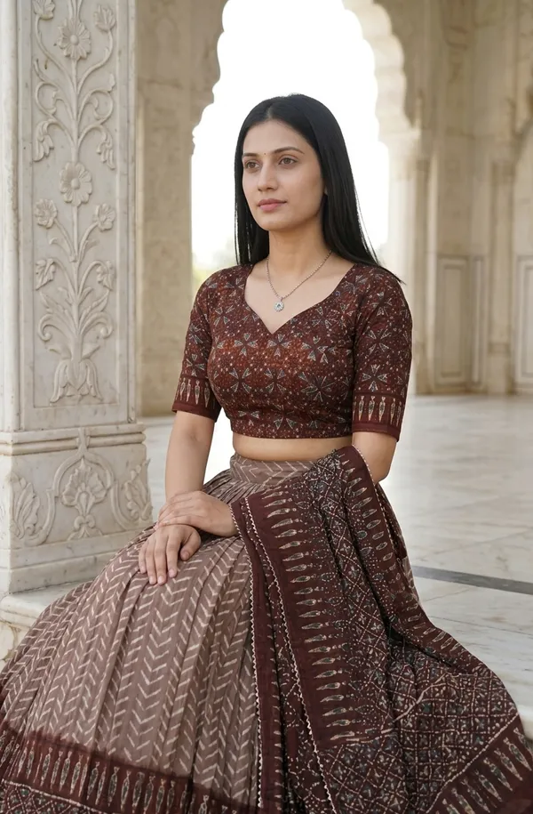 Brown_Dola_Silk_Patola_Foil_Print_Flared_Lehenga_Choli_For_Women