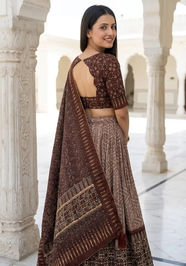 Brown_Dola_Silk_Patola_Foil_Print_Flared_Lehenga_Choli_For_Women