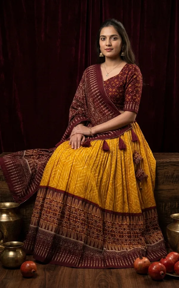 Yellow_Dola_Silk_Patola_Foil_Print_Flared_Lehenga_Choli_For_Women