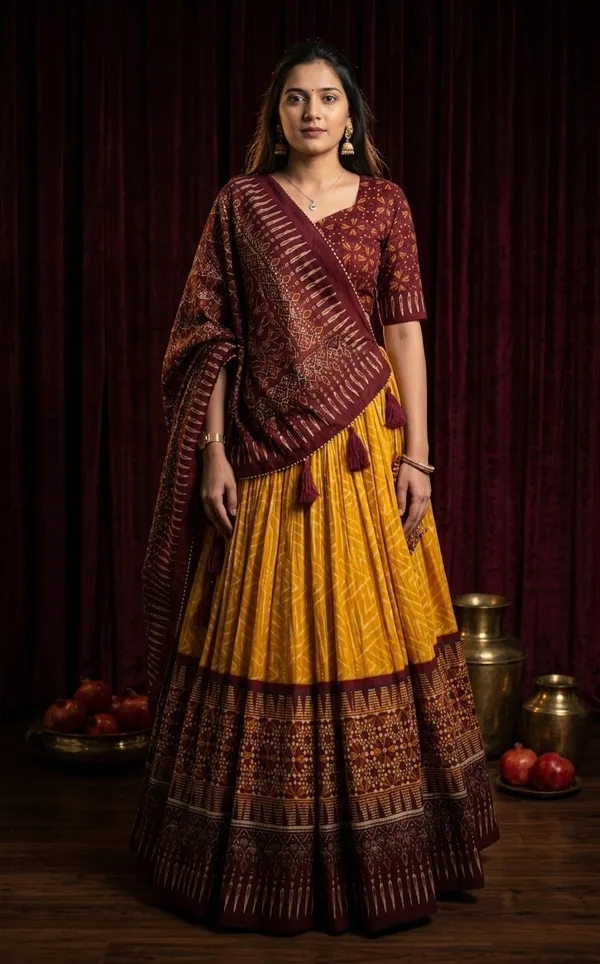 Yellow_Dola_Silk_Patola_Foil_Print_Flared_Lehenga_Choli_For_Women