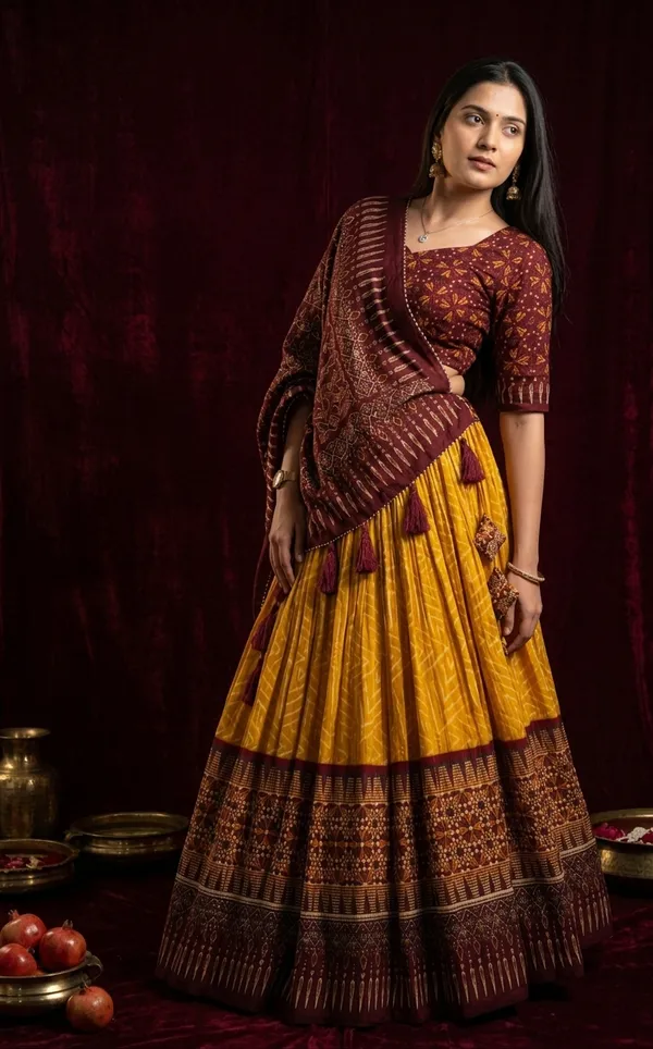 Yellow_Dola_Silk_Patola_Foil_Print_Flared_Lehenga_Choli_For_Women