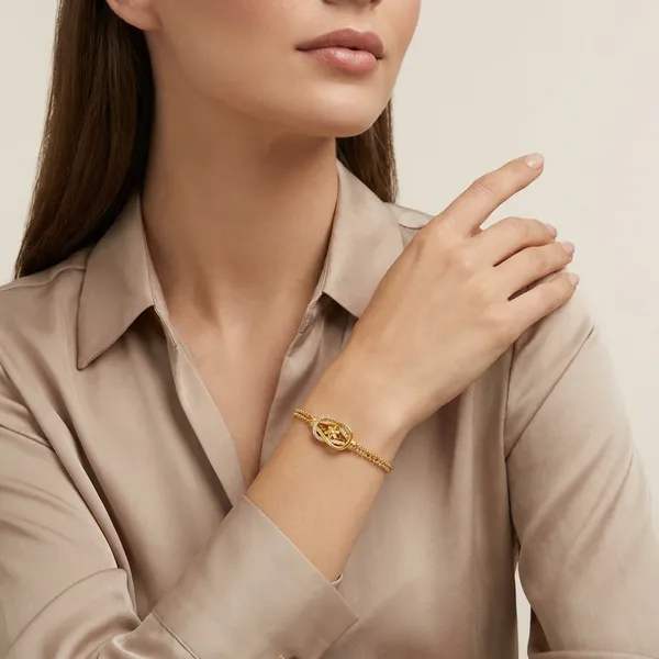 Golden_Flower_Charm_Bracelet_With_Crystal_Embellishments