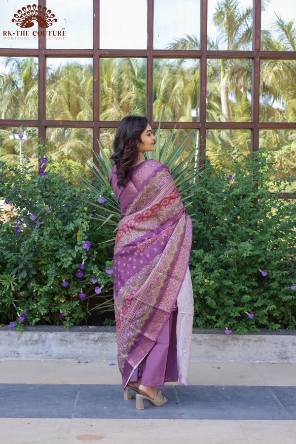 Purple_Embroidered_Cotton_Kurti_Set_With_Banarasi_Dupatta