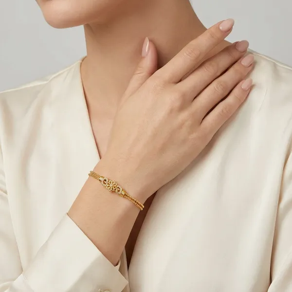 Goldplated_Floral_Beaded_Chain_Bracelet