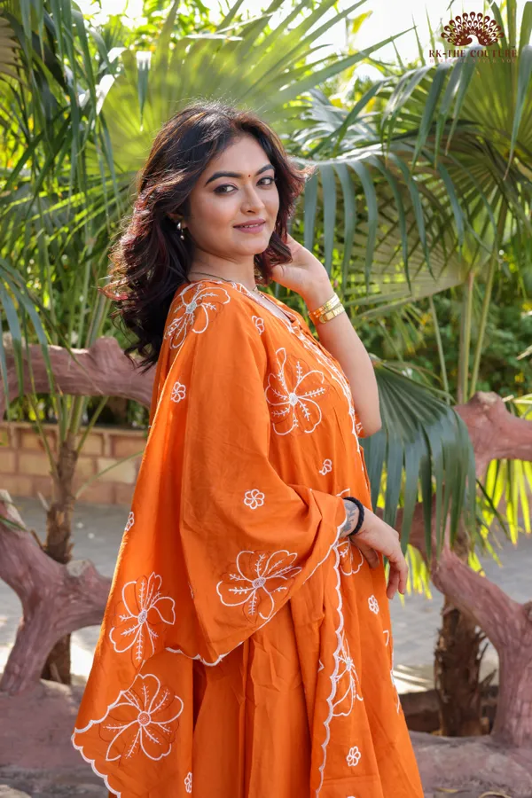 Orange_Hand_Embroidered_Floral_Chikankari_Dupatta_Set