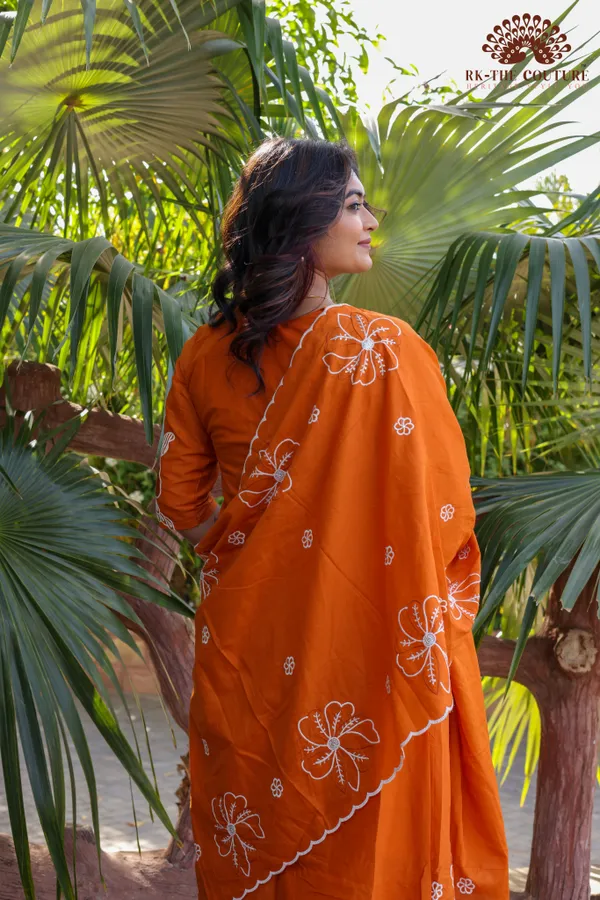 Orange_Hand_Embroidered_Floral_Chikankari_Dupatta_Set