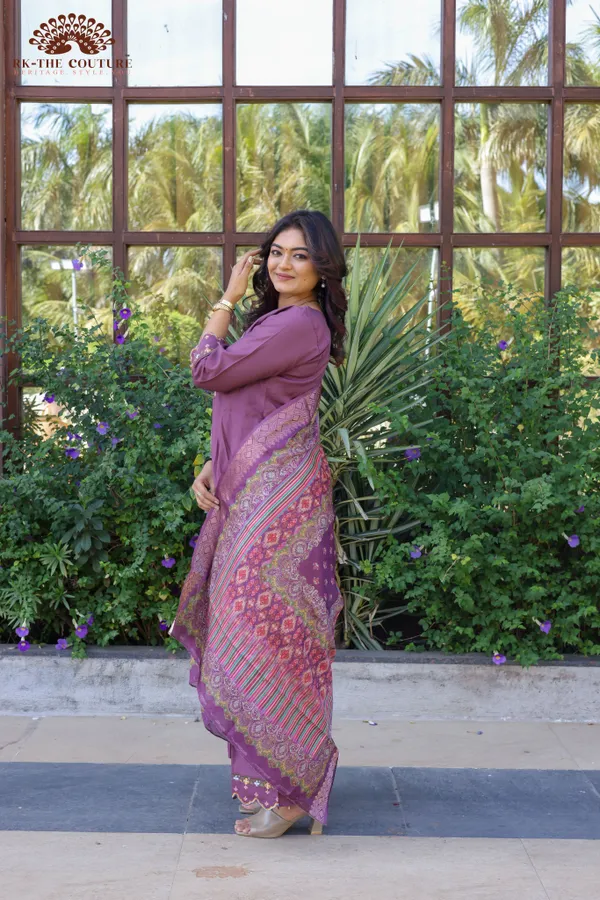 Purple_Embroidered_Cotton_Kurti_Set_With_Banarasi_Dupatta