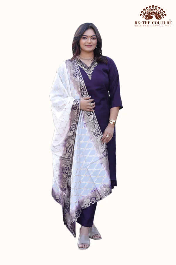 Elegant_Purple_Kurta_Set_With_Embroidered_White_Dupatta_Women_Ethnic_Wear