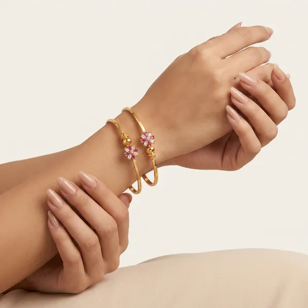 Goldplated_Floral_Bangles_With_Pink_Stones