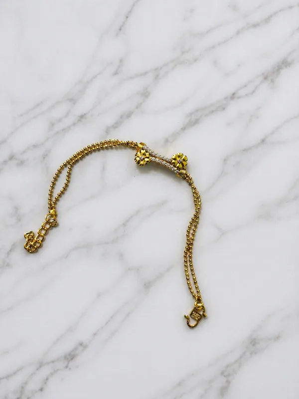 Goldtoned_Barbell_Pendant_Bracelet_With_Dual_Chains