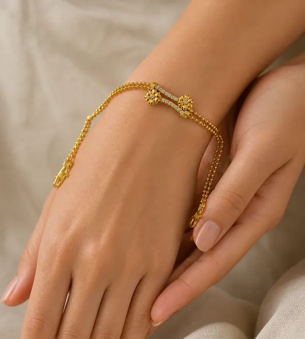 Goldtoned_Barbell_Pendant_Bracelet_With_Dual_Chains