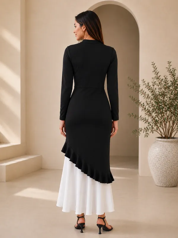 Black_And_White_Zurich_Lycra_Premium_Western_Dress_For_Women