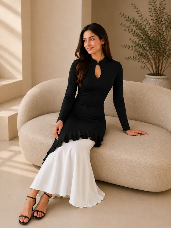 Black_And_White_Zurich_Lycra_Premium_Western_Dress_For_Women