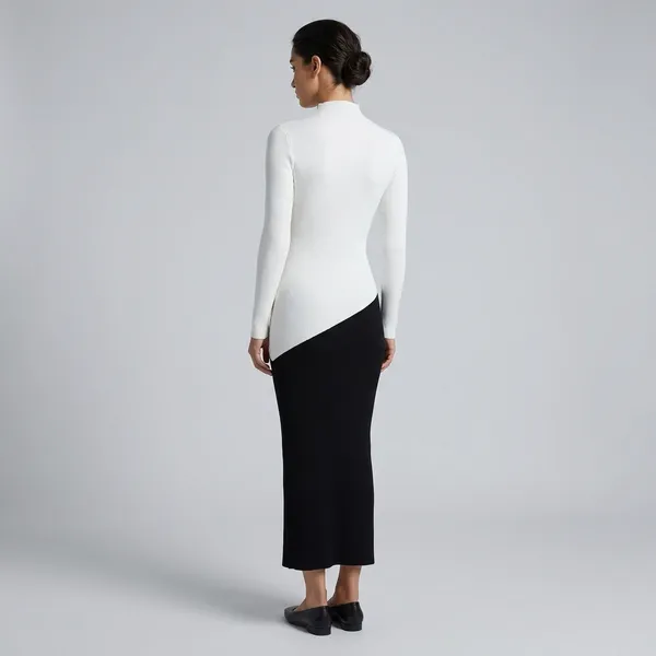 Black_And_White_Rib_Lycra_Premium_Western_Dress_For_Women