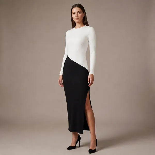 Black_And_White_Rib_Lycra_Premium_Western_Dress_For_Women