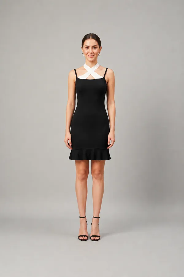 Black_And_White_Rib_Lycra_Premium_Western_Dress_For_Women
