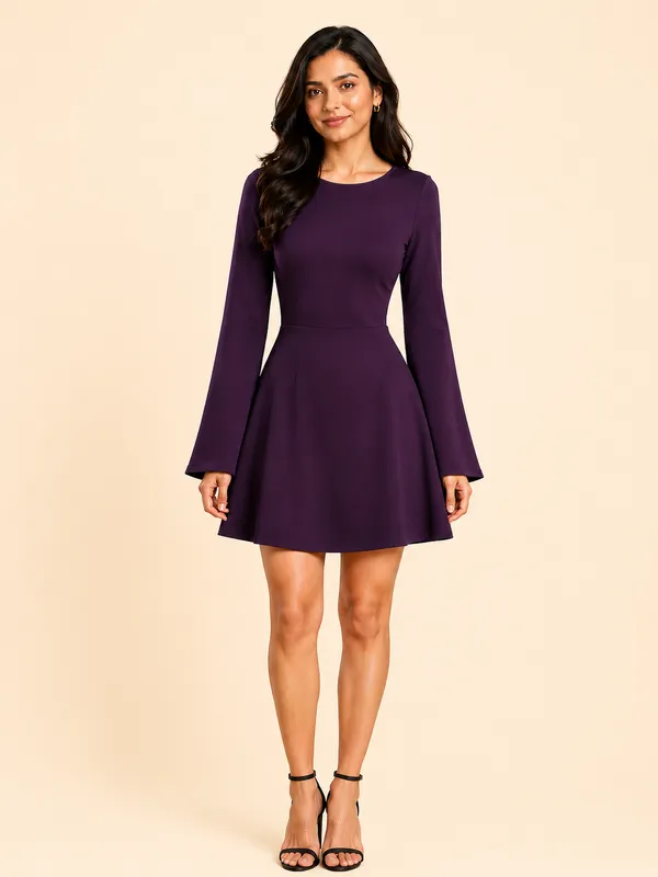 Wine_Zurich_Lycra_Premium_Western_Dress_For_Women