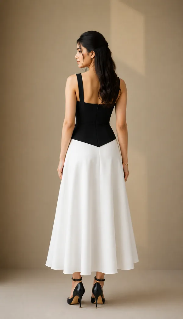 Black_And_White_Rib_Lycra_Premium_Western_Dress_For_Women