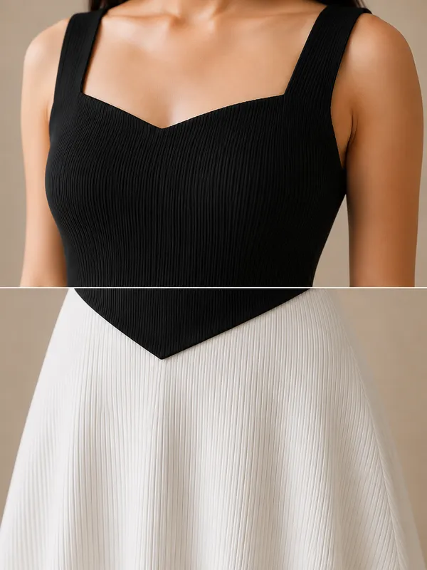 Black_And_White_Rib_Lycra_Premium_Western_Dress_For_Women