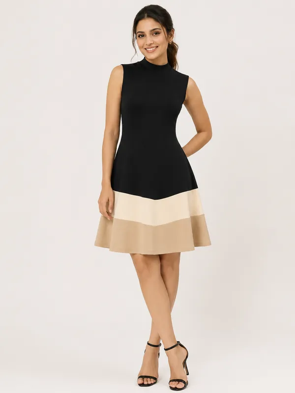Black_And_Chiku_Rib_Lycra_Premium_Western_Dress_For_Women