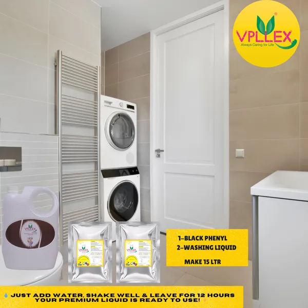 Vpllex_Cleaning_Liquid_Combo_Pack_|_1_Can_with_Black_Phenyl_Base_(Pine_Fragrance)_+_2_Washing_Liquid_Base_Materials_|_Makes_15_Liters_Premium_Liquid