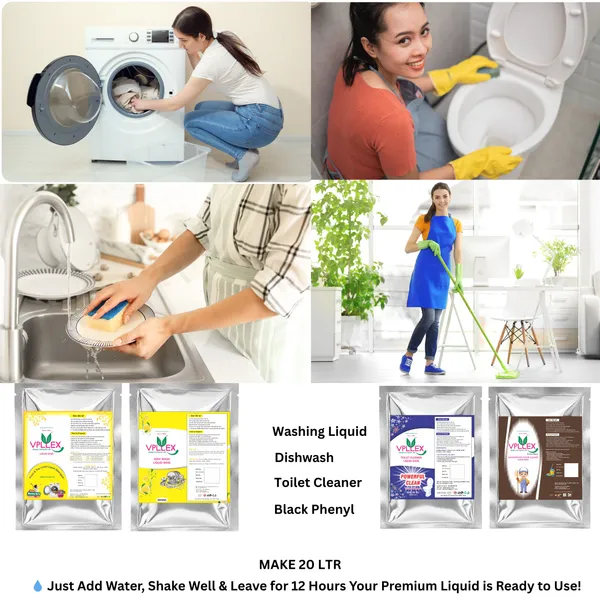 Vpllex_Multi_Cleaning_Combo_Pack_|_1_Washing_Liquid_Base_Material_+_1_Toilet_Cleaner_Base_+_1_Dishwash_Base_+_1_Black_Phenyl_Base_(Pine_Fragrance)_|_Makes_20_Liters_Premium_Liquid
