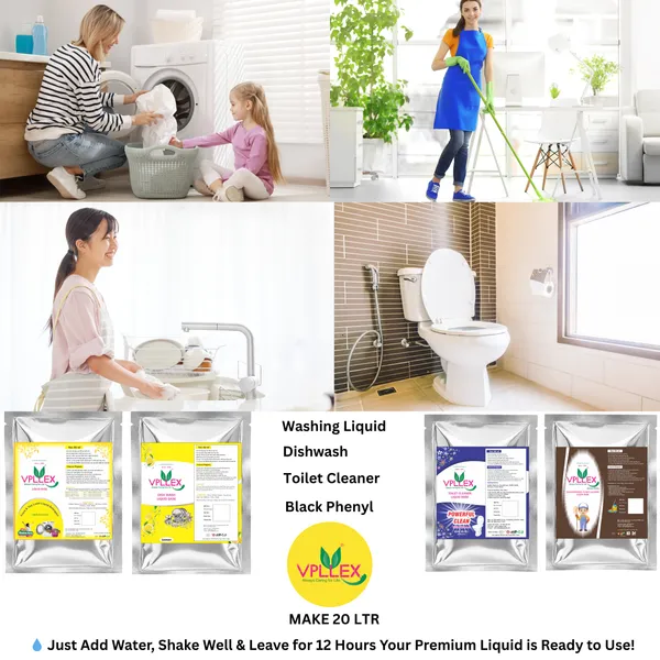 Vpllex_Multi_Cleaning_Combo_Pack_|_1_Washing_Liquid_Base_Material_+_1_Toilet_Cleaner_Base_+_1_Dishwash_Base_+_1_Black_Phenyl_Base_(Pine_Fragrance)_|_Makes_20_Liters_Premium_Liquid